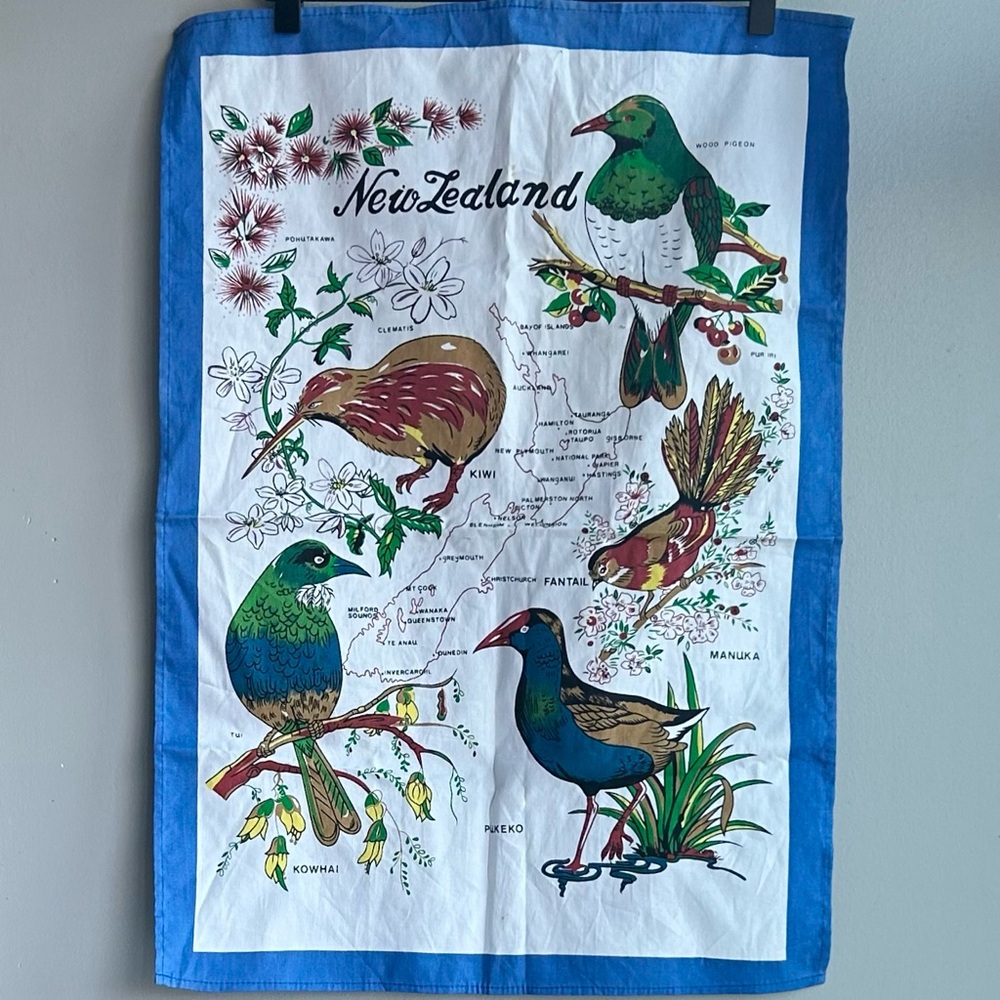 Vintage Blue and Green New Zealand Bird Tea Towel